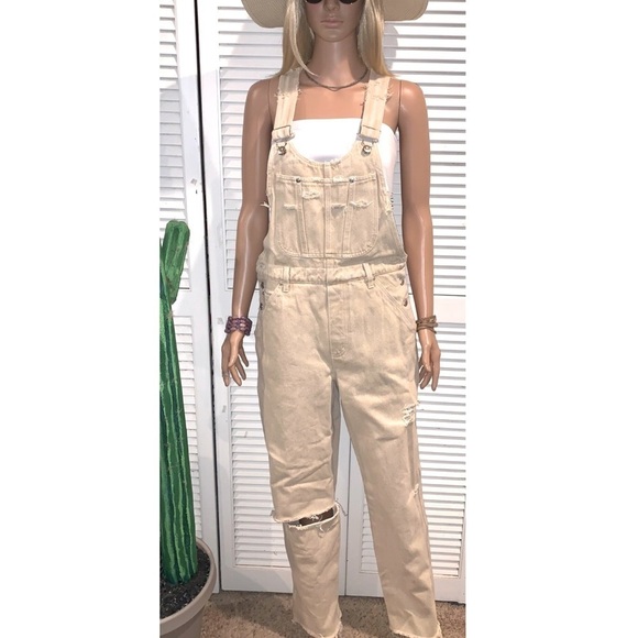 Vintage Palmetto Tan Jean distressed overalls women’s medium - Picture 1 of 11